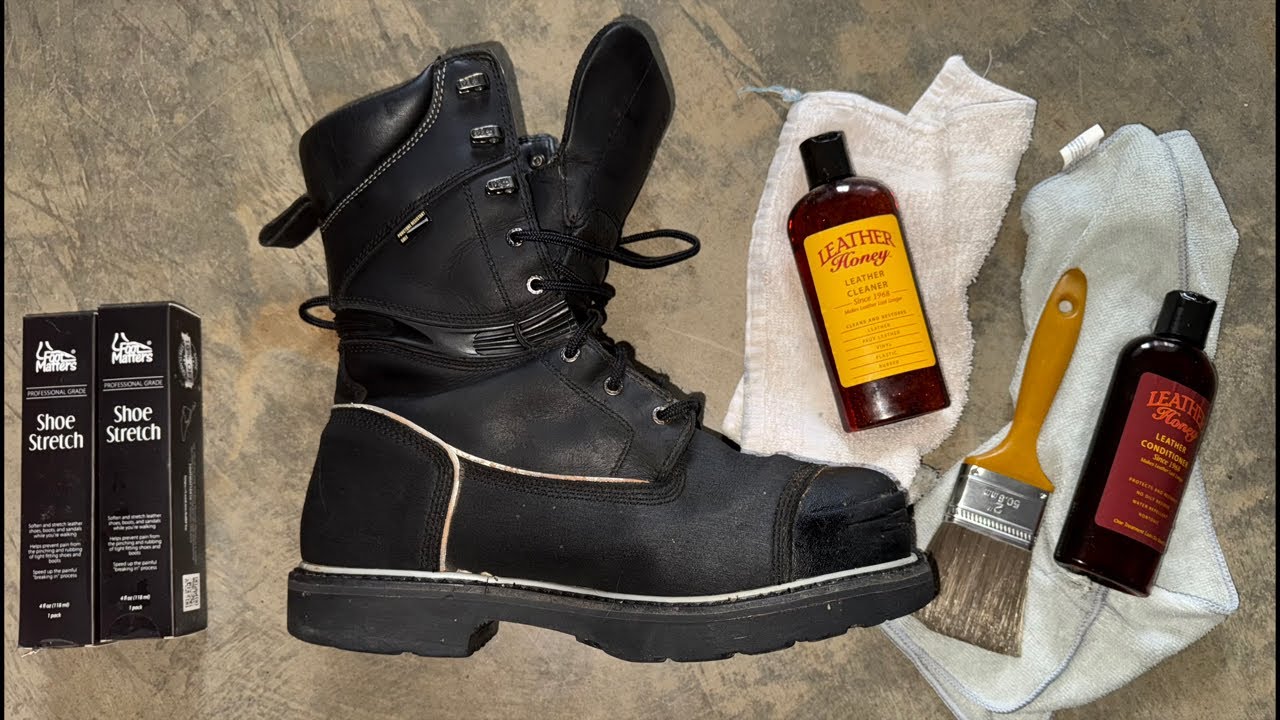 Cleaning red clay from boots. Leather Honey makes my boots last twice as long and break in faster.