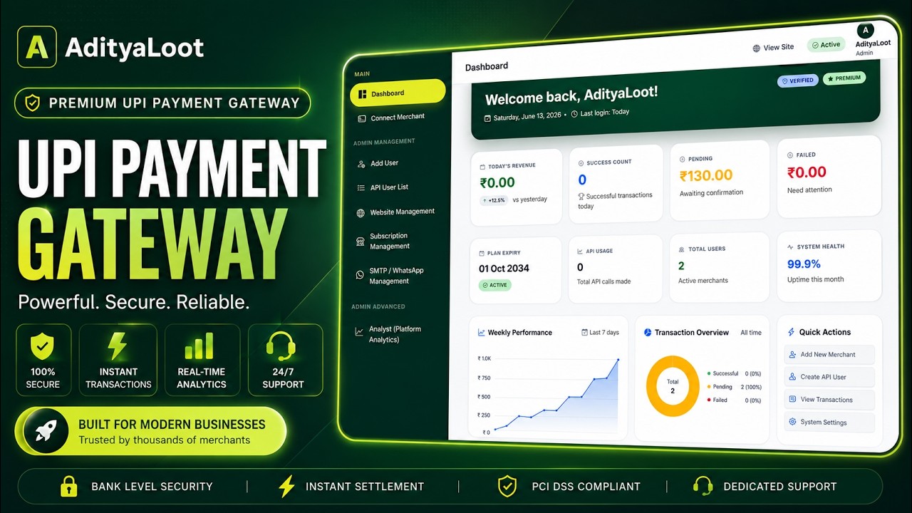 Advanced UPI Payment Gateway Source Code | Real-Time Transactions, Dynamic QR & Merchant Panel