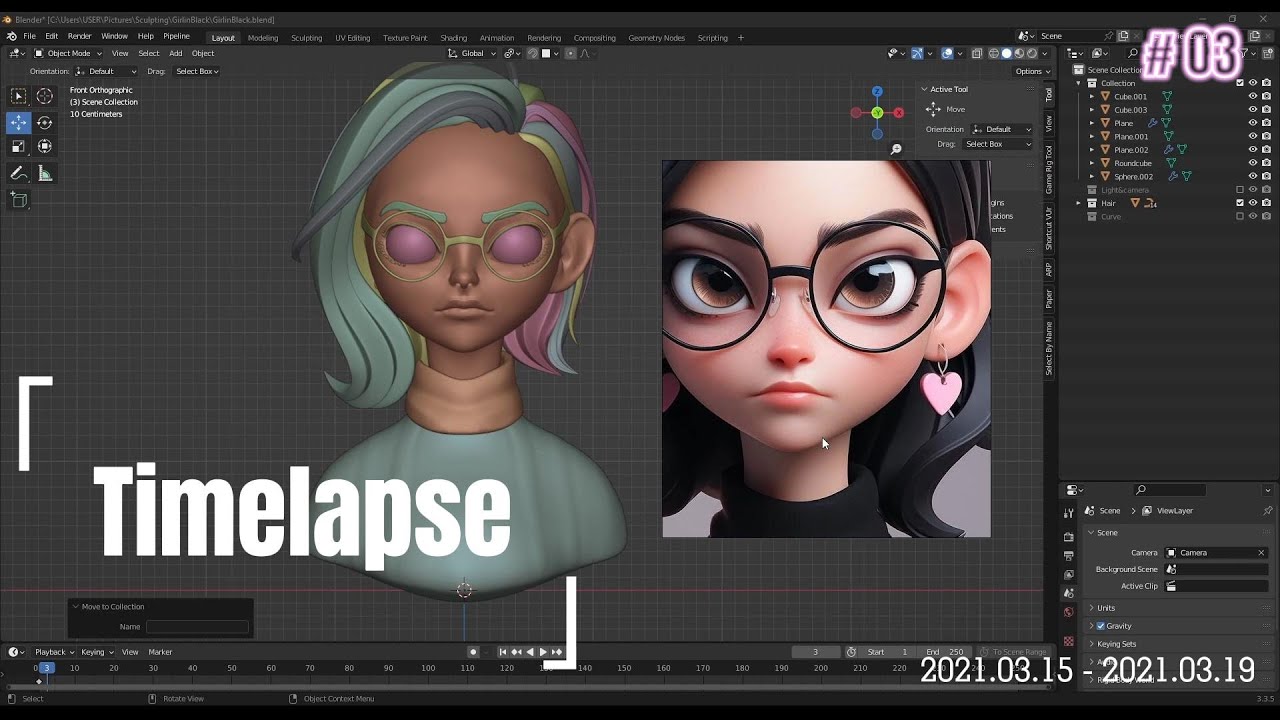 Blender Sculpting Portrait Girl in Black Timelapse