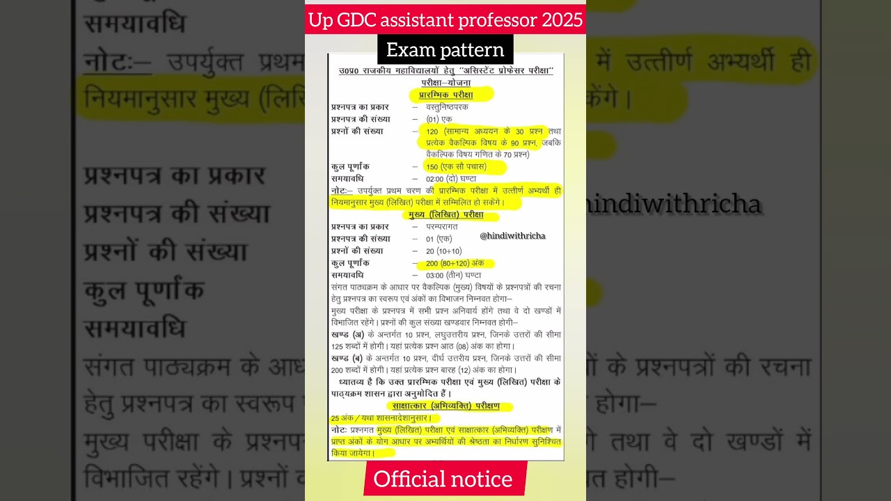 up GDC assistant professor exam pattern 2025#hindiwithricha#richajain#upassistantprofessor#nethindi