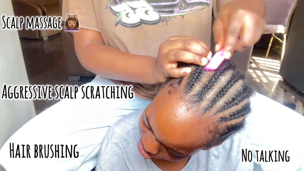 ASMR aggressive scalp scratching and scalp massage, no talking, dandruff removal and hair brushing.