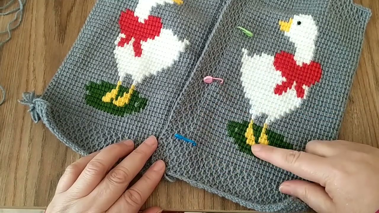 Kolay Ördekli Tunus İşi Yelek 3 Yaş Part.2 Easy Tunisian Stitched Vest for 3 Years Old Part.2