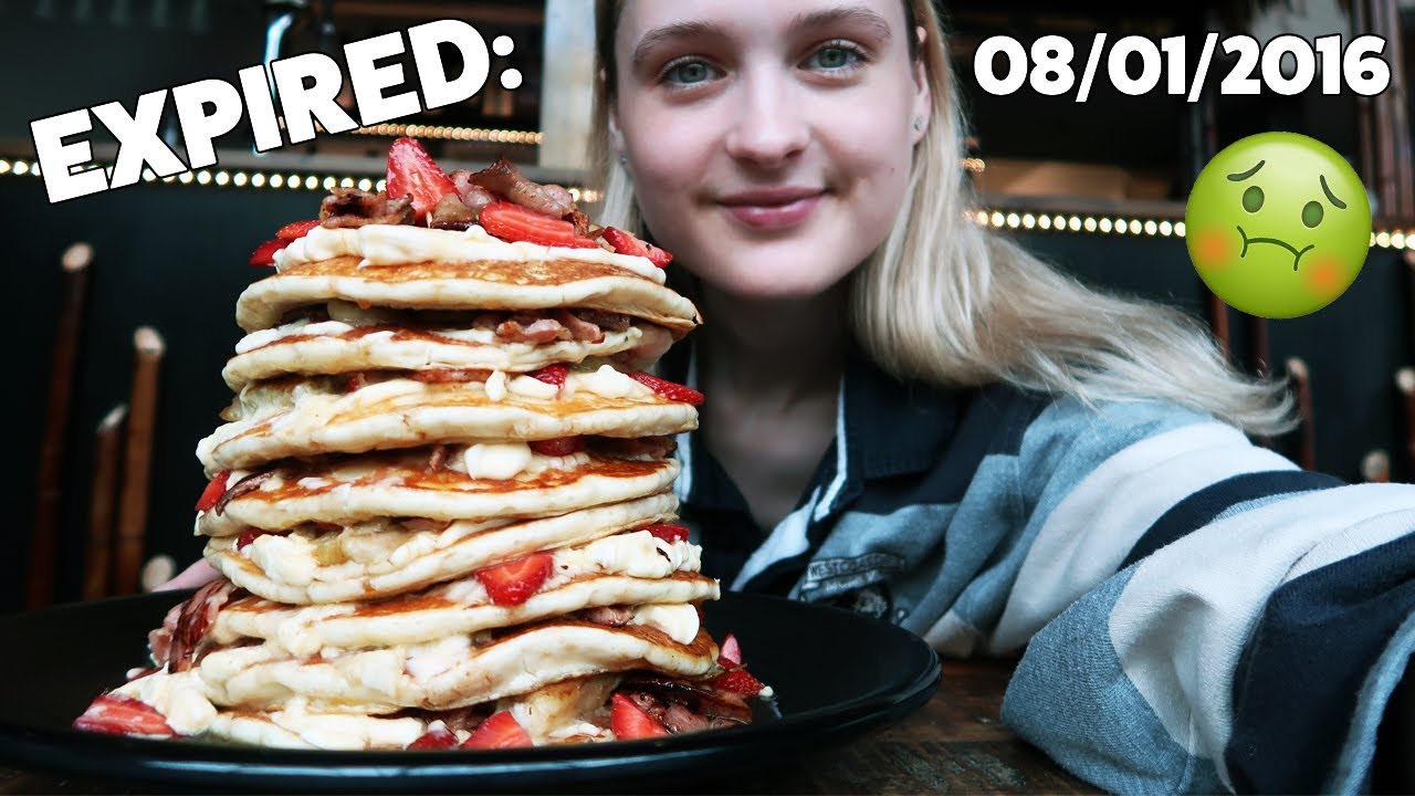 GIRL EATS GIANT EXPIRED PANCAKE STACK | GIRLS VS FOOD