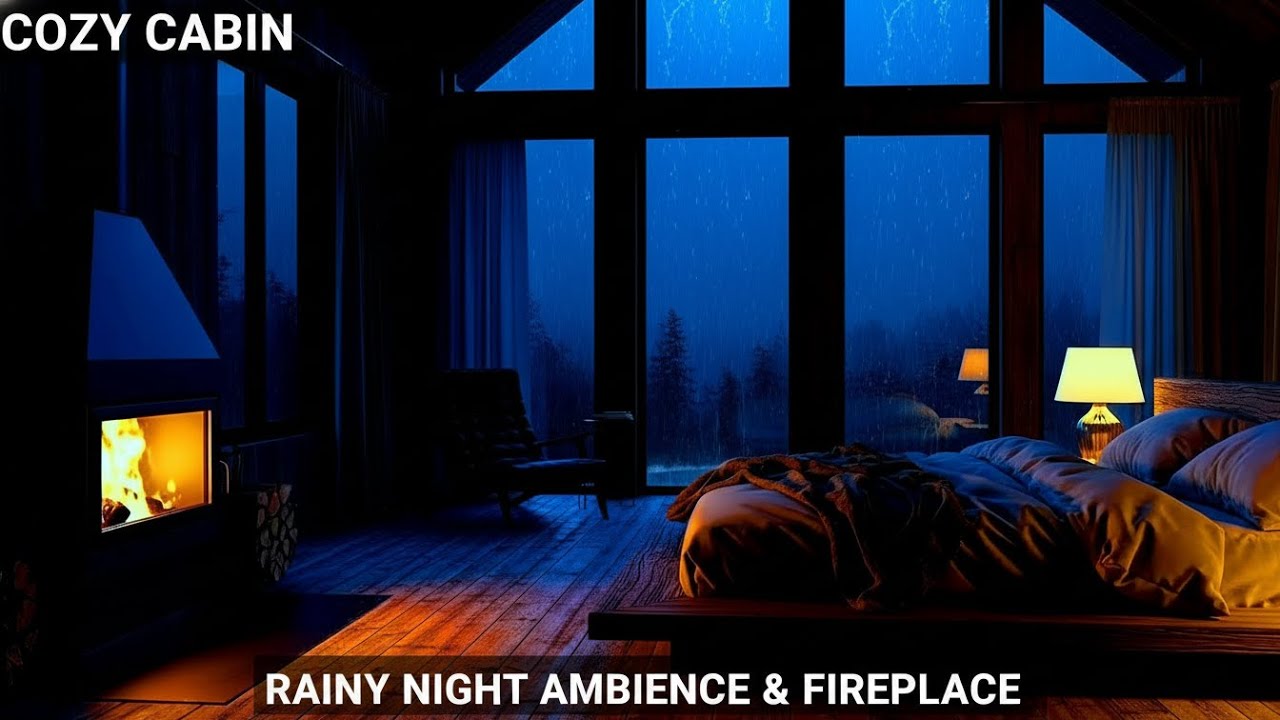 Soothing Rainfall & Crackling Fire in Cabin | Warm Fireplace & Rain for Sleeping