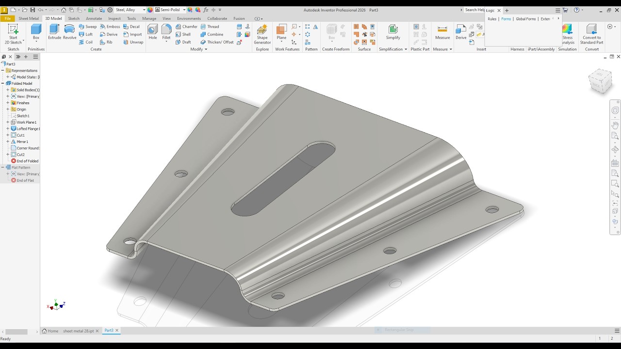 Autodesk inventor Sheet metal tutorial l Sheet metal Loft flange  EXERCISE 170