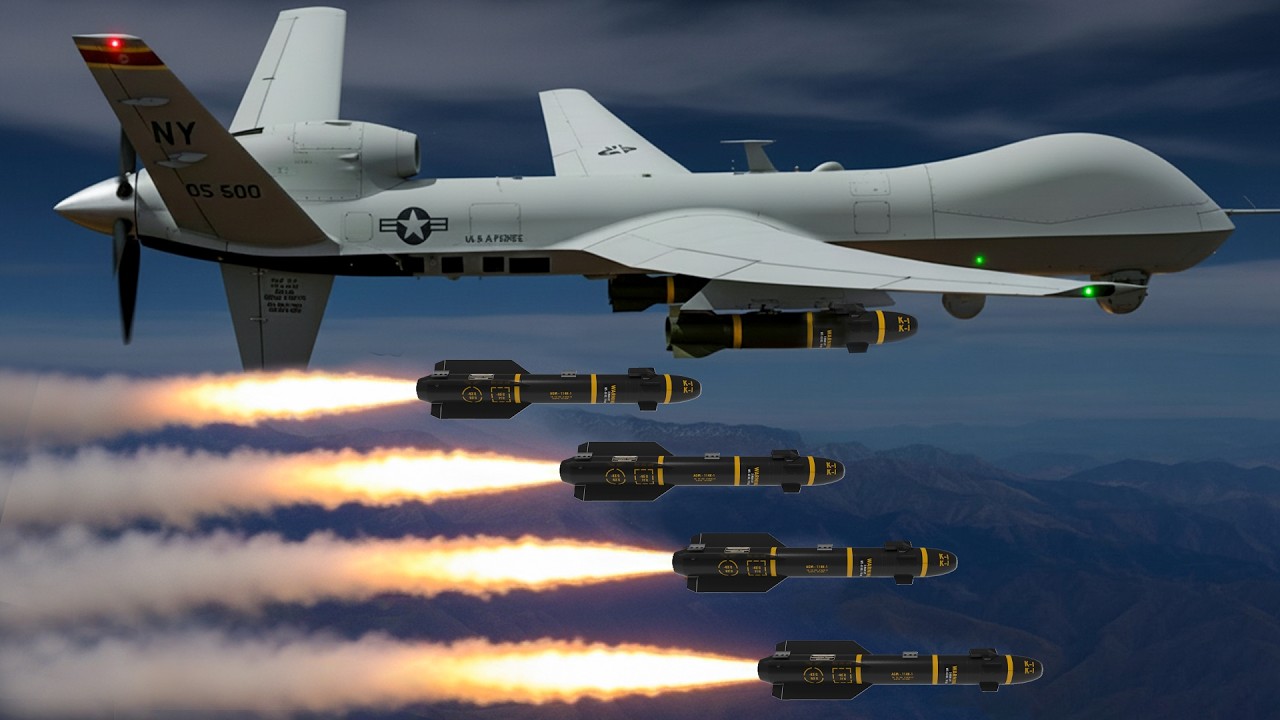 Безумный экшен | Американский беспилотник MQ-9 Reaper запускает новую ракету AGM-114 Hellfire