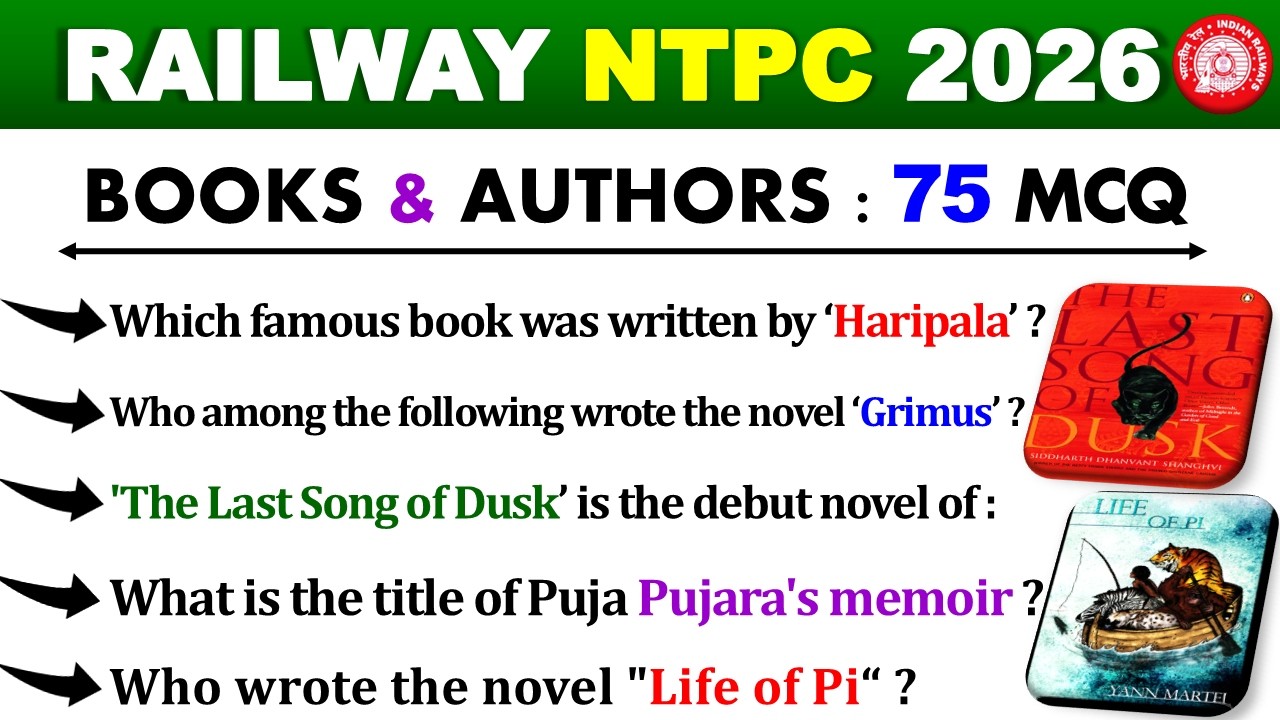 BOOKS & AUTHORS 75 MCQs For RRB NTPC 2026🔥 | Static GK For Railway NTPC | RRB NTPC GK Class Hindi
