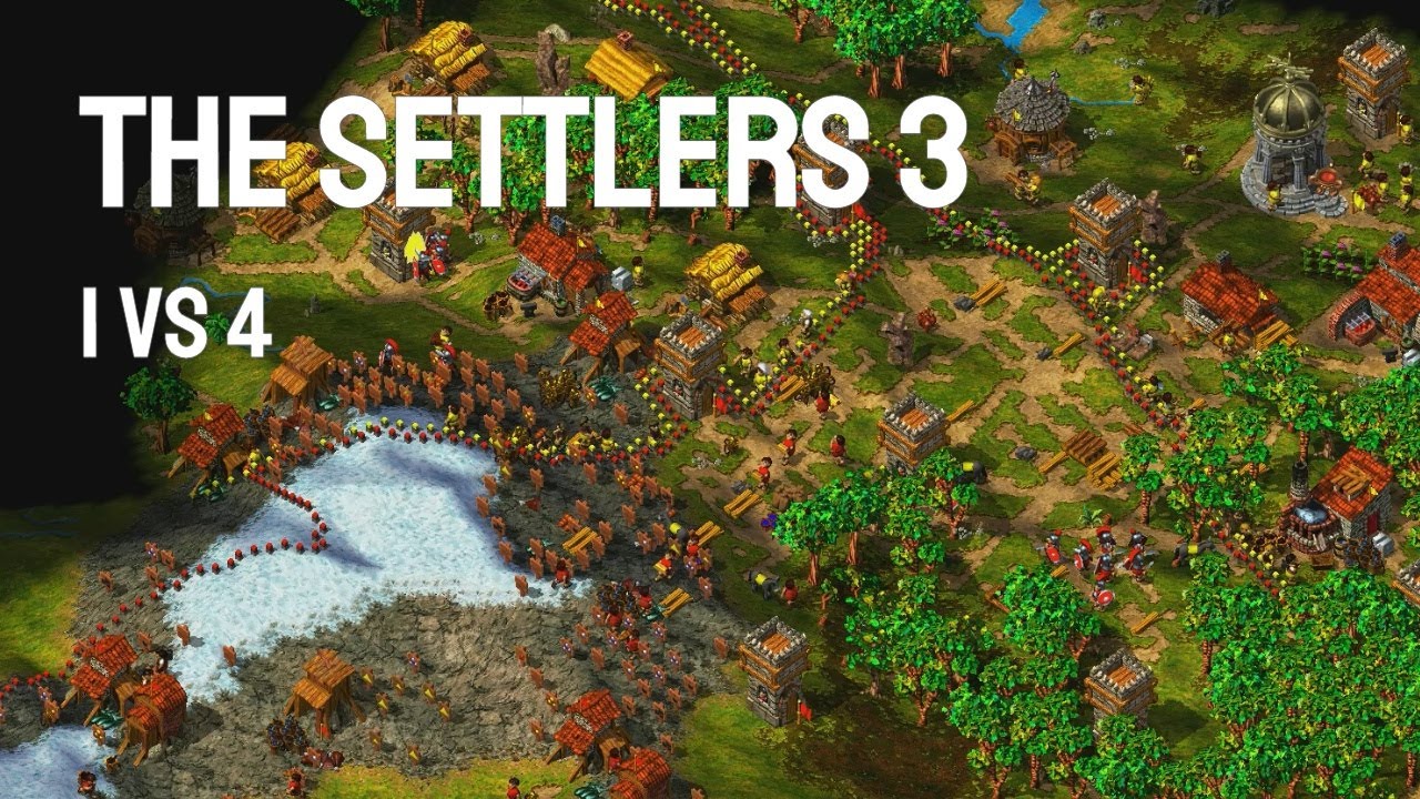 Settlers 3 HE - ⚔️ Romans vs 4 AI (1vs4) - no commentary let's play