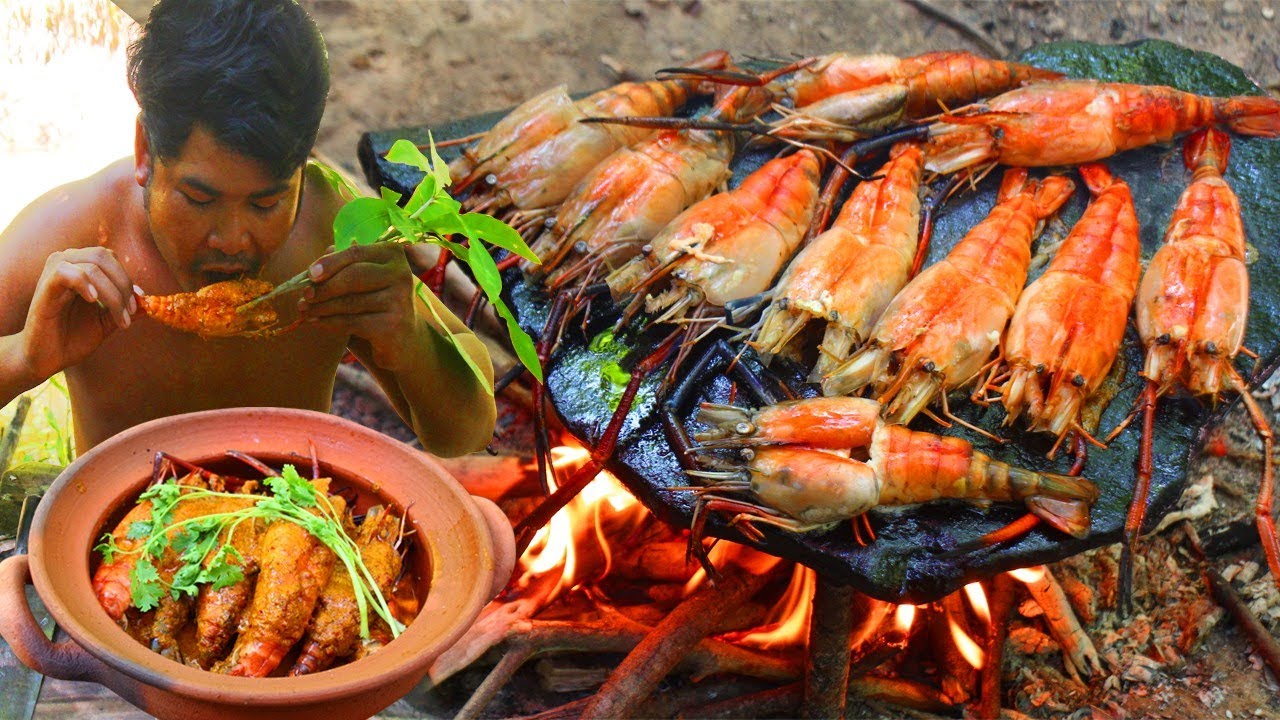 Cooking Red Lobsters on Hot Rock - Cook Asia Culture Food Recipe Delicious Lunch