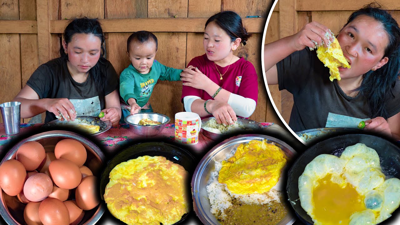 Authentic Nepali Village Food vlog || Egg Omelette with Dal Bhat in Nepali village kitchen 