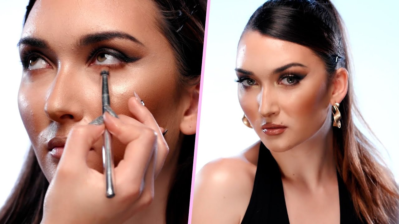 BELLA HADID HAIR AND MAKEUP TUTORIAL - Foxy Eye And High Pony Side Part