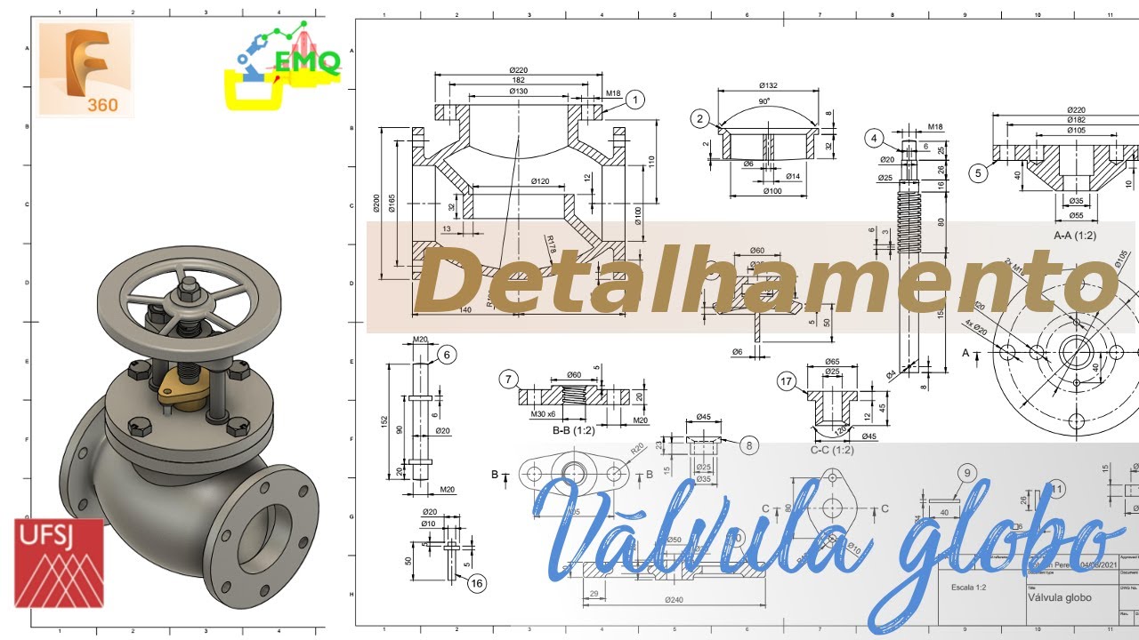 Válvula globo no Fusion 360: Detalhamento (Desenho técnico)