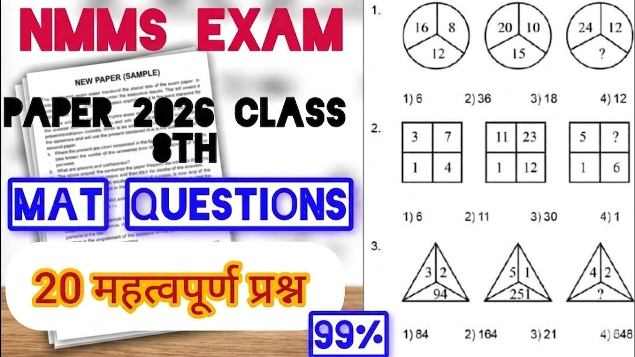 Nmms exam paper class 8th 2025 Mat 20 महत्वपूर्ण प्रश्न एक बार जरूर देखें #viralvideo #nmms 