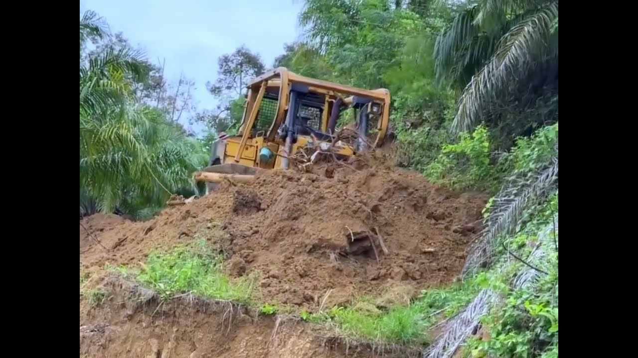 New Road & Resizing! Skilled Bulldozer Pushing Soil on Steep Terrain Road Building