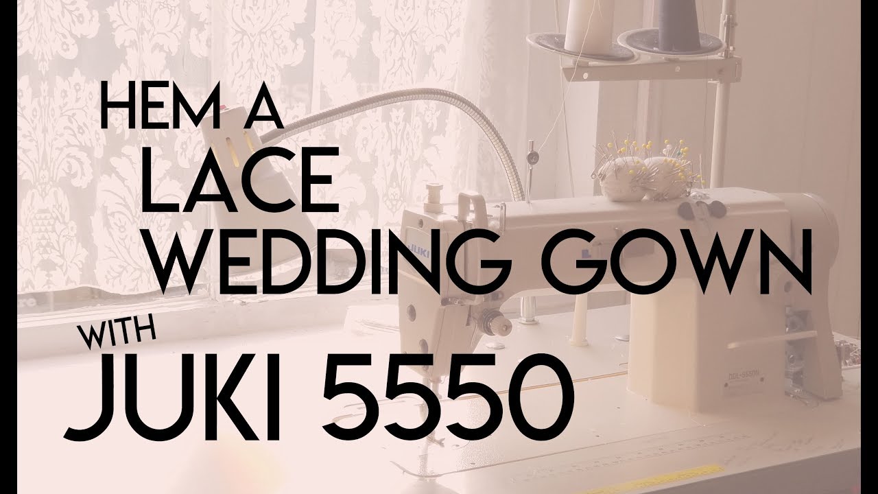 How to hem lace applique wedding gown. Juki 5550, Free motion, appliqué