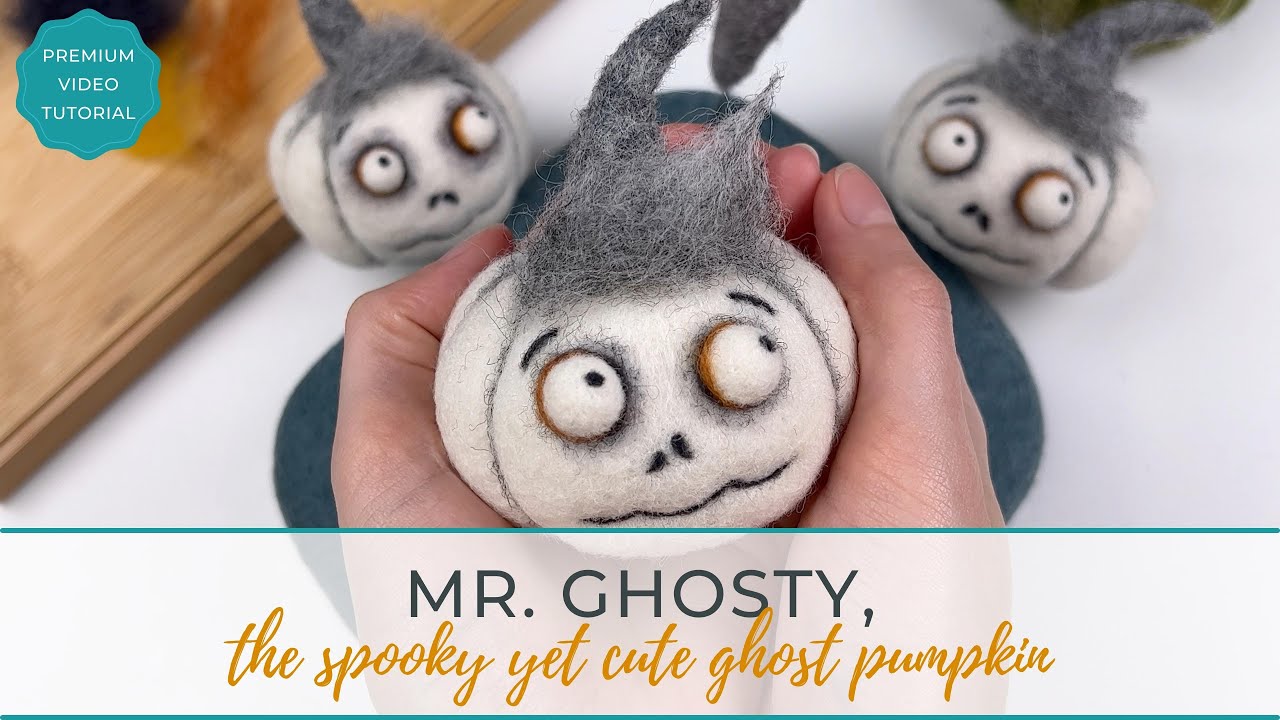 Needle felt a cute ghost pumpkin for Halloween - Tutorial Promo