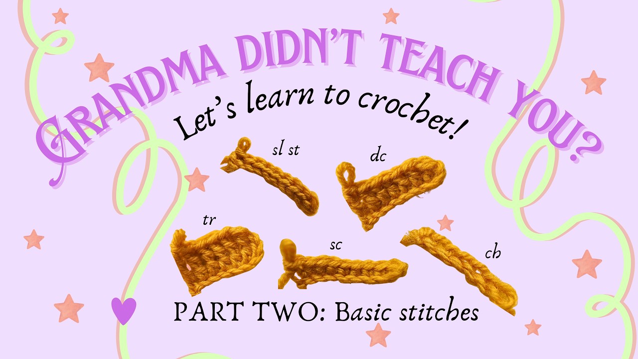 Crochet for beginners PART 2 - basic stitches🧶 slip, single, double, treble #howto #crochet