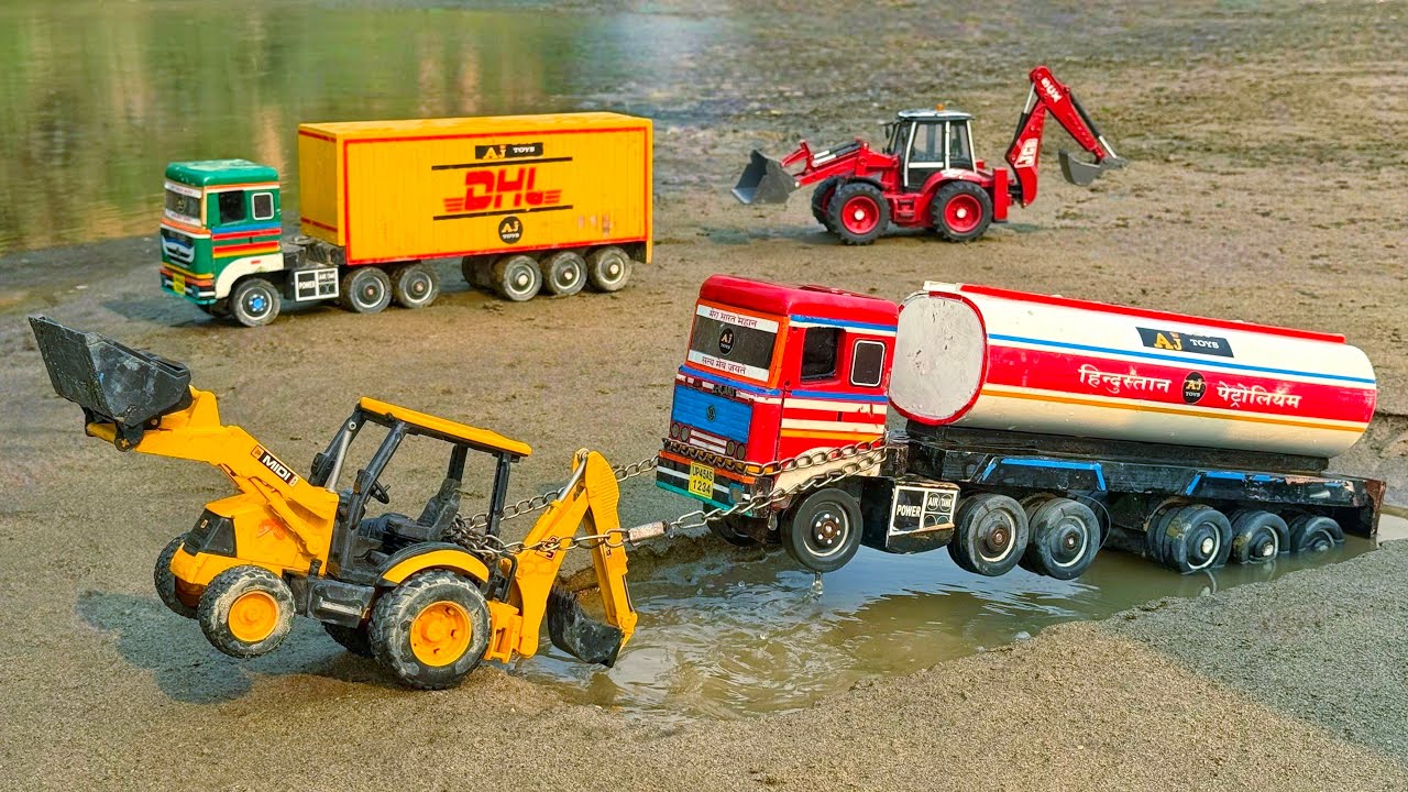 BharatBenz Dumper Tata Petrol Tipper Muddy Accident Pulling Out Jcb 3dx? Jcb Tractor Cartoon Video