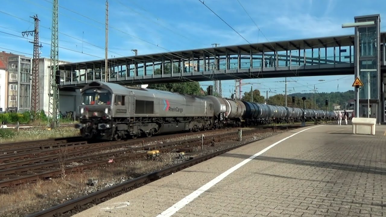 🇩🇪 Eisenbahnverkehr in Ulm Hbf mit Class 66 (RheinCargo), 218 (Bahnbau)(DB), 294 (Railion), 146 (DB)