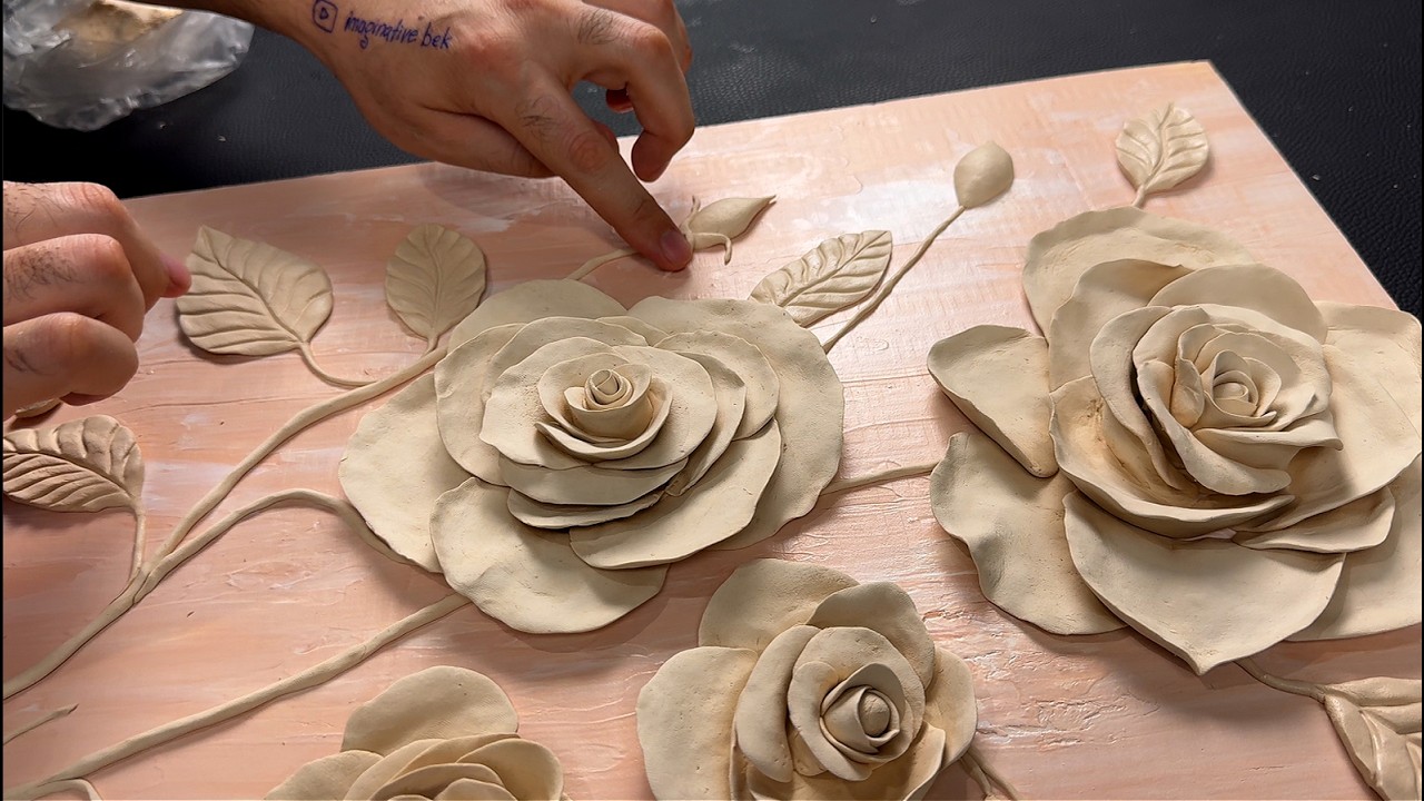 DIY Sculptured Floral Wall Decor | 3D Clay Art Process