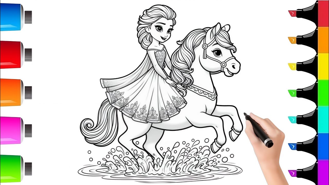 Frozen Princess Elasa on Horse || Coloring Tutorial Step By Step 