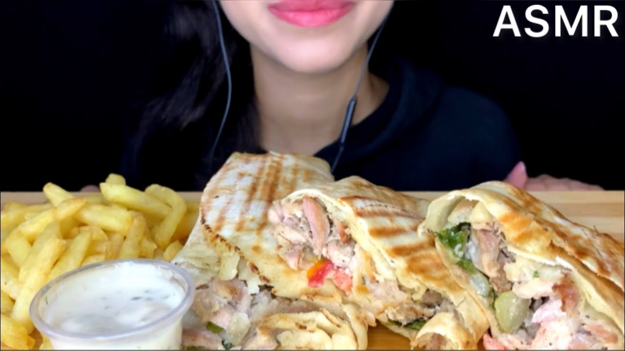 ASMR Chicken Shawarma, fries | Mukbang (Eating Sounds)