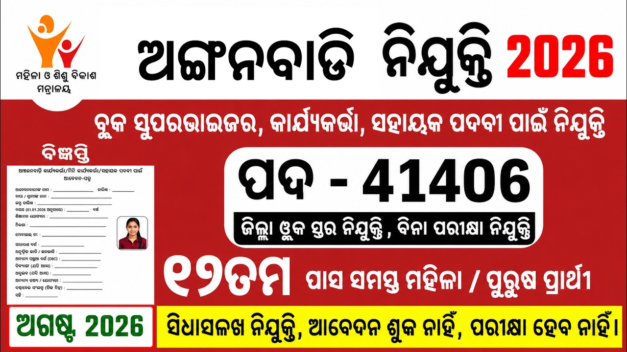 Odisha Anganwadi Job Helper,worker,Supervisor 2026/Odisha Anganwadi Aww,Awc,icds Supervisor Job 2026
