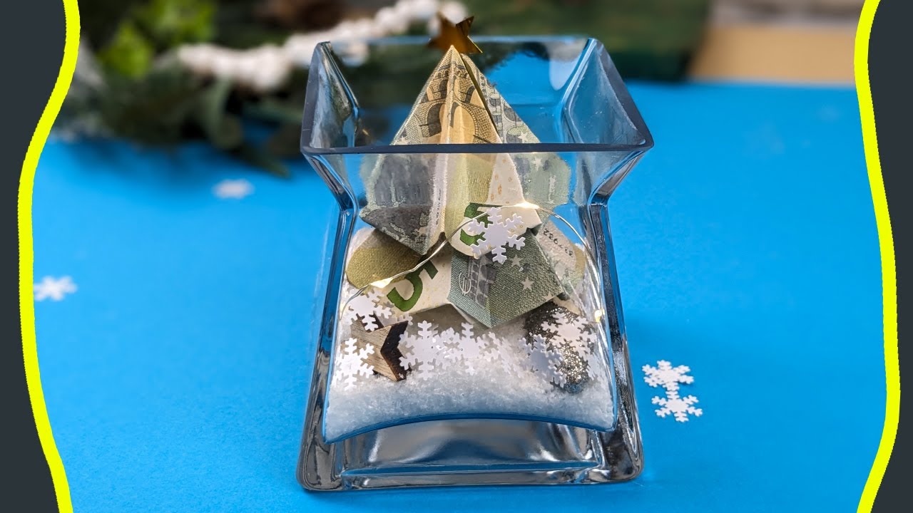 Geldgeschenk Vase mit Tannenbaum zu Weihnachten