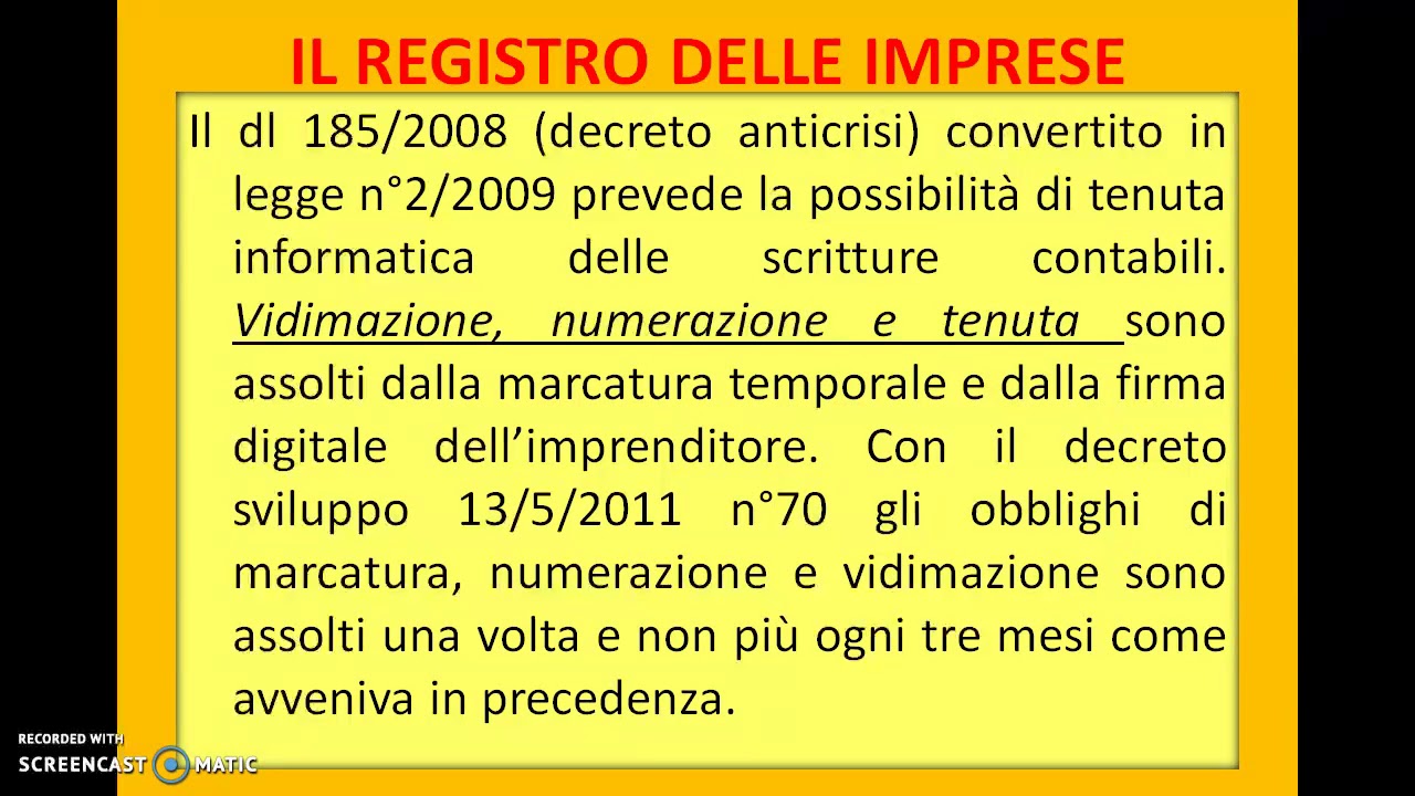 IL REGISTRO DELLE IMPRESE E LE SCRITTURE CONTABILI