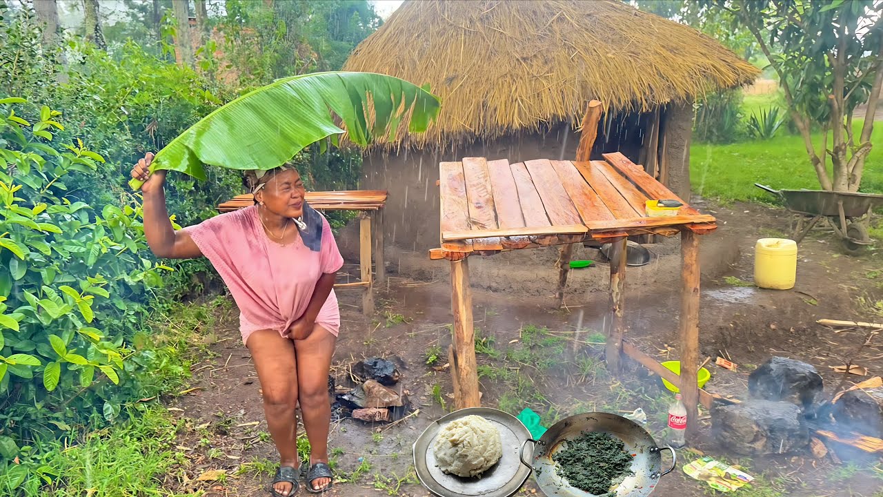 Rain Ruined Everything!Cooking during storm, Fresh from farm pumpkin leaves and Ugali!#millionviews 