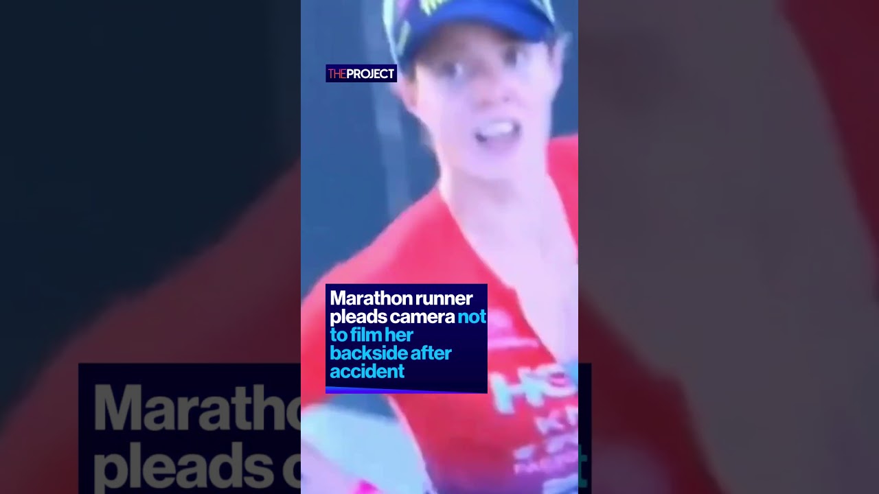 Marathon runner pleads camera not to film her backside after accident