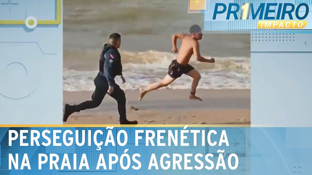 Homem dá garrafada em namorada e é perseguido em praia | Primeiro Impacto (04/01/23)