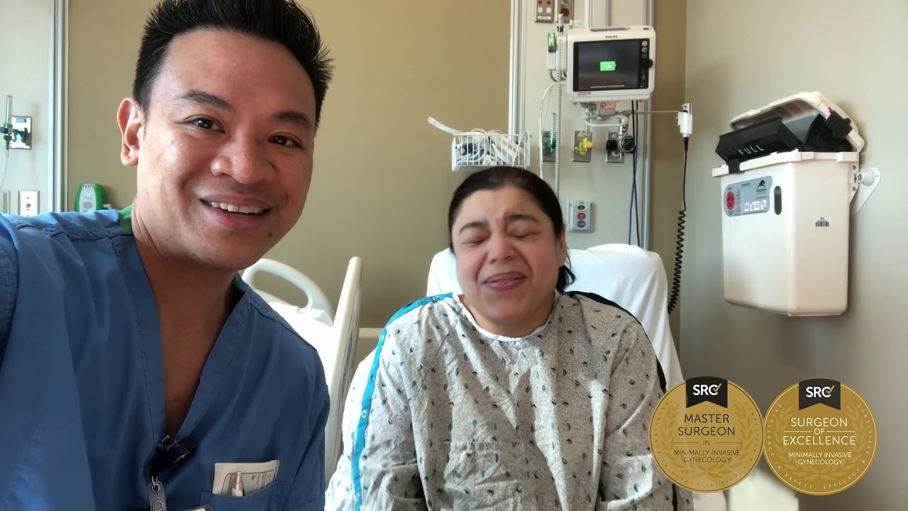 Dr. Randy Lizardo removes 9 1/2 lbs of fibroid through belly button. Post-op patient interview.