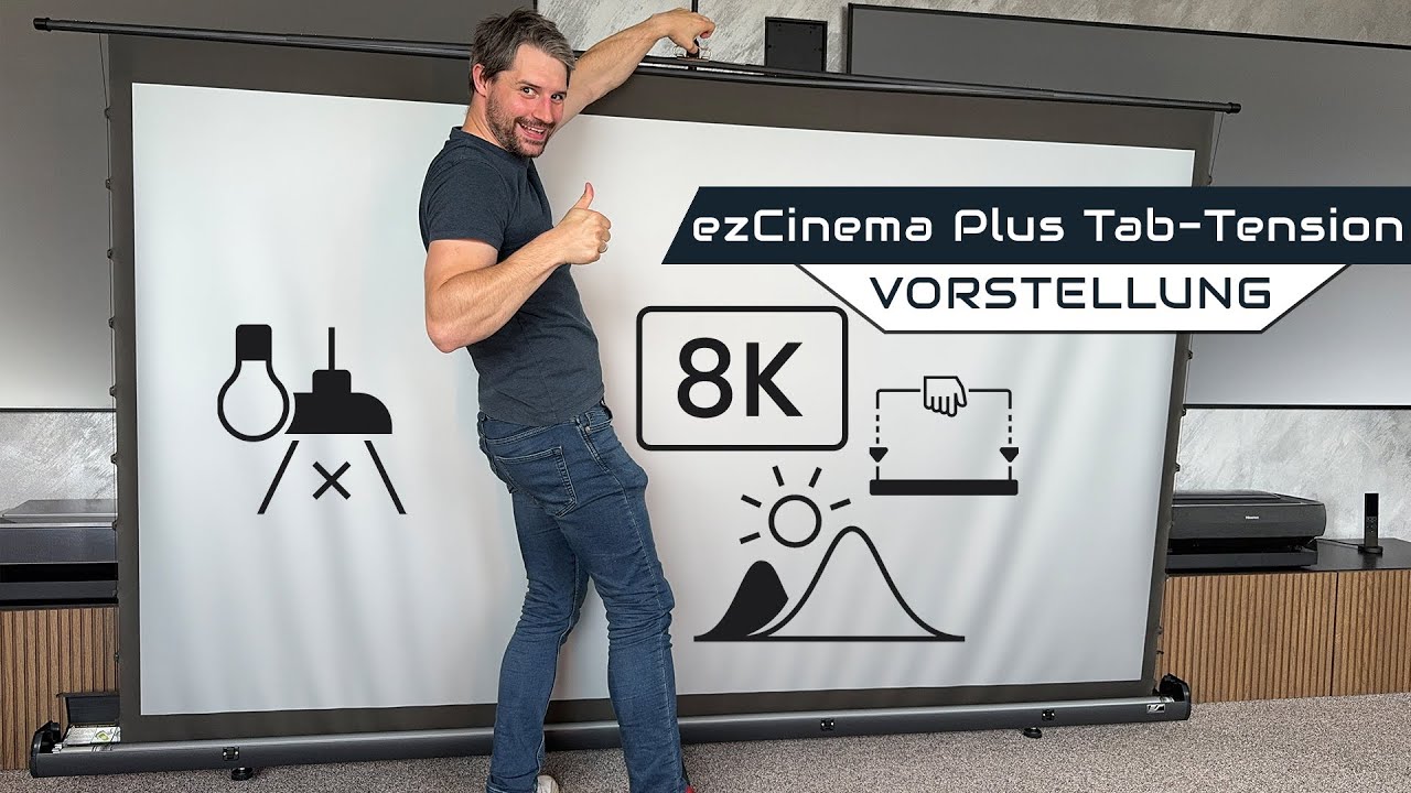 Elite Screens ezCinema Plus Tab-Tension CineGrey 4D - Die beste Kofferleinwand? mit Kontrasttuch