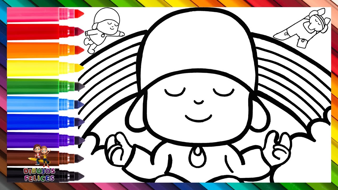 Dibuja y Colorea A Pocoyó Relajante 👶🧘🏼‍♂️🐘🌈 Dibujos Para Niños