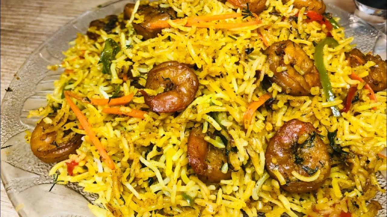 American style prawns biryani with 3 different sauces | arroz con camarones | riz aux crevettes