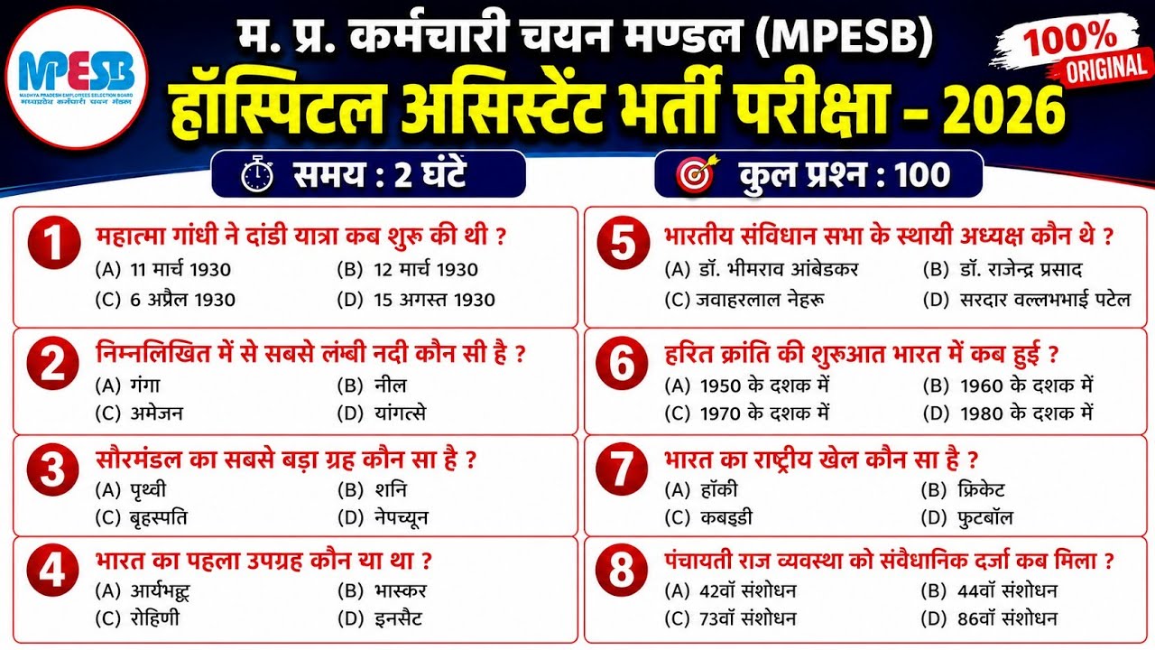 Mp Hospital assistant previous year question paper || MP Hospital assistant 24 June viral paper