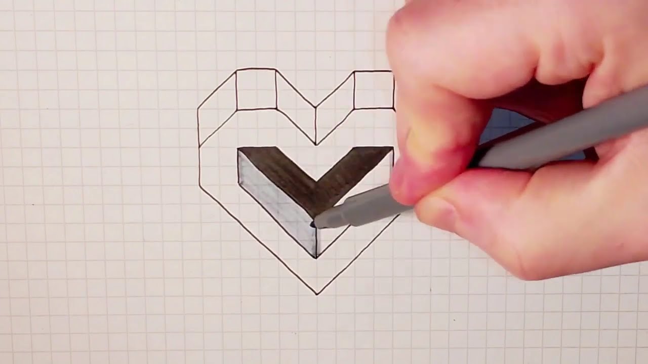 Geniales 3D- Herz ganz einfach zeichnen   #3d #herz #zeichnen