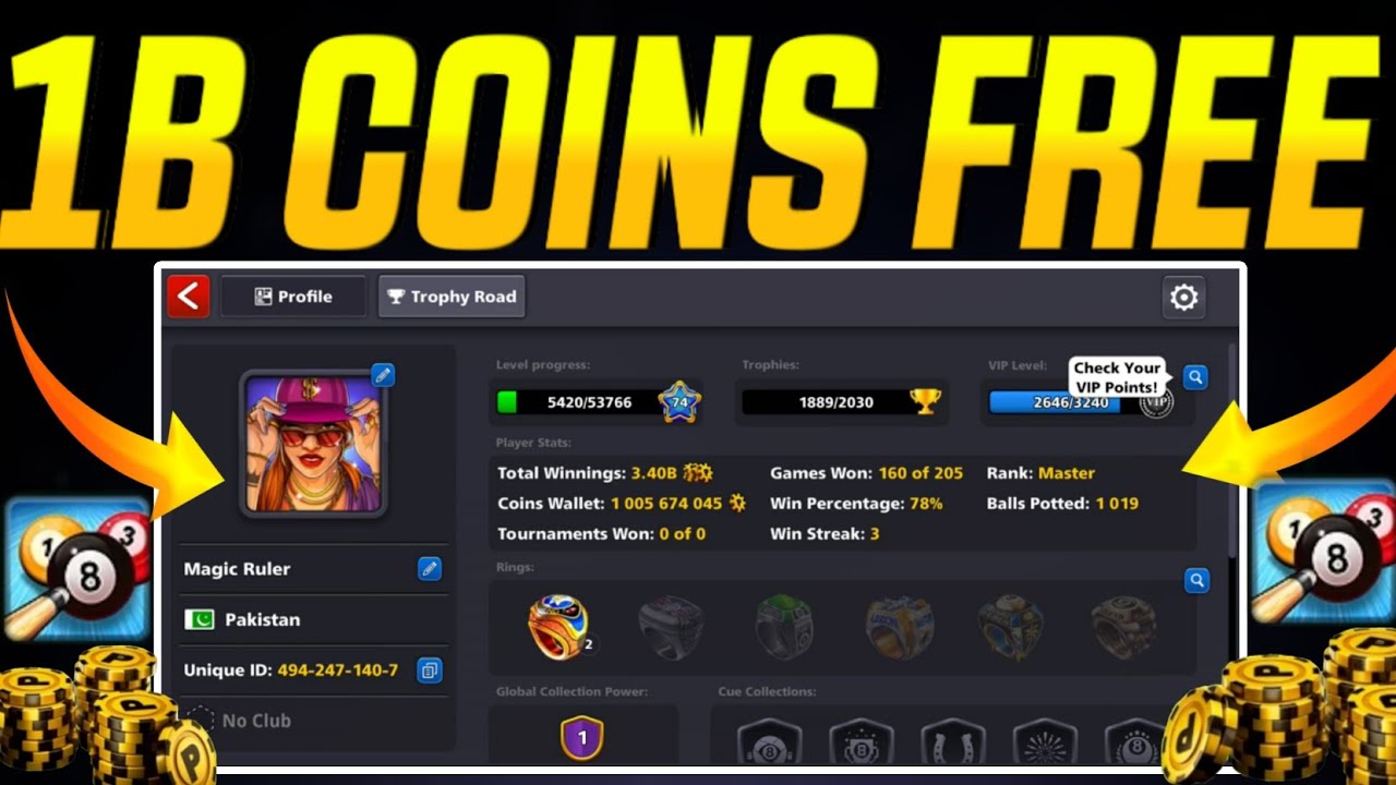 FREE🔥 1 BILLION COINS in 8 Ball Pool for All 🤩 || Again I Give You 1B Coins || FREE Coins Trick