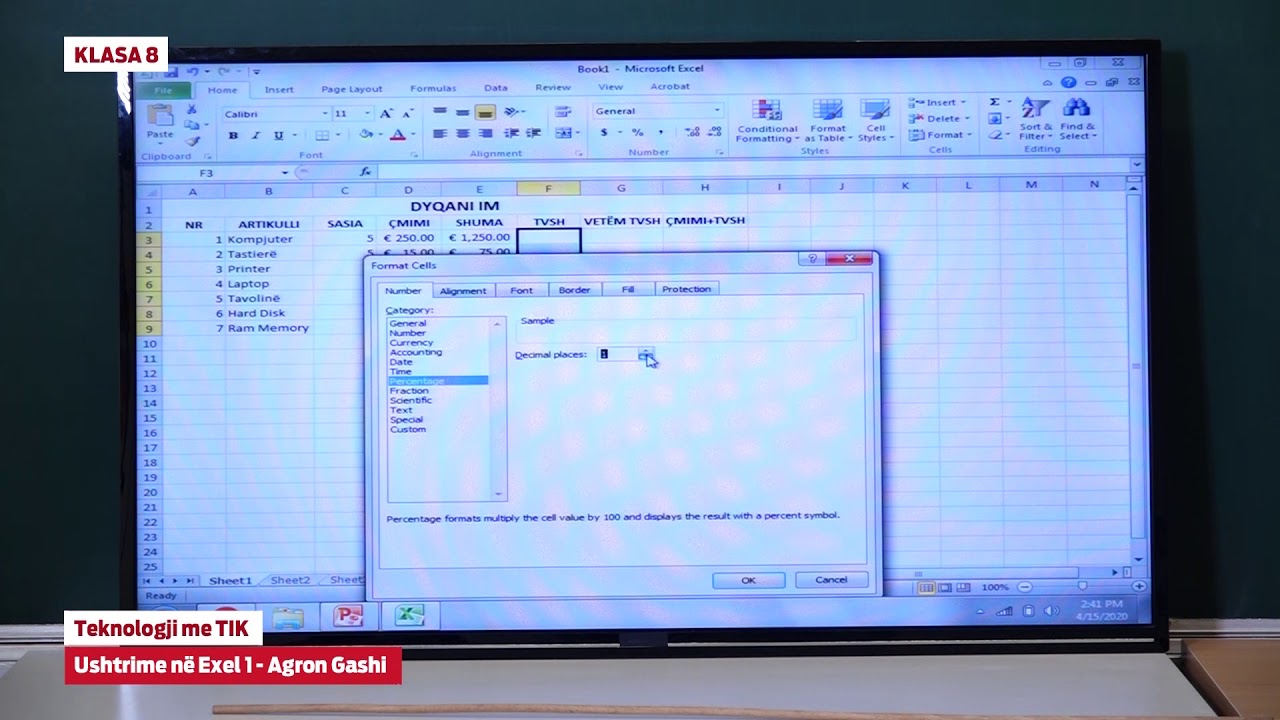 e Mesimi Klasa 8 - 8008  Teknologji me TIK - Ushtrime në Excel 1
