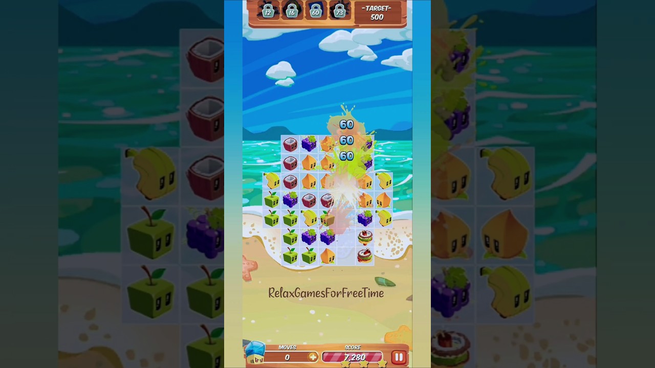 Juice Cube: Mach 3 Fruit Game - Level 3 gameplay line drawing link connect color match puzzle game