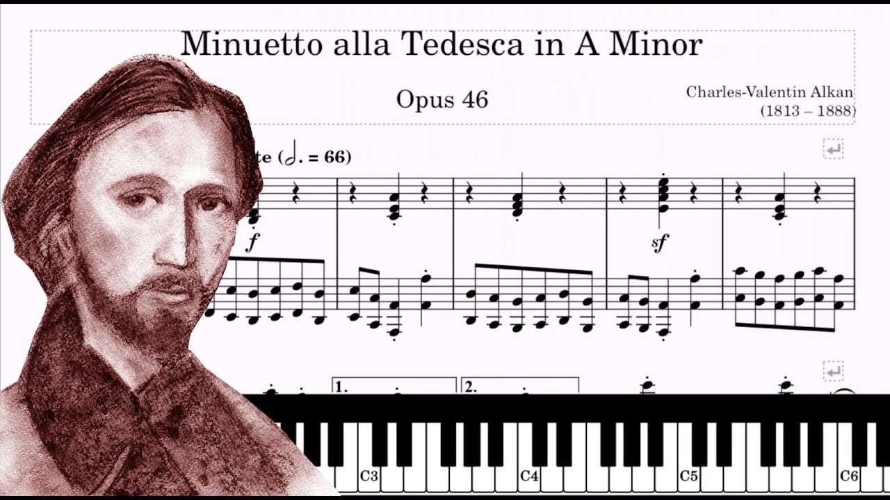 Minuetto alla Tedesca in A Minor Opus 46 - piano - Charles Valentin Alkan (Tutorial, Sheets Score)