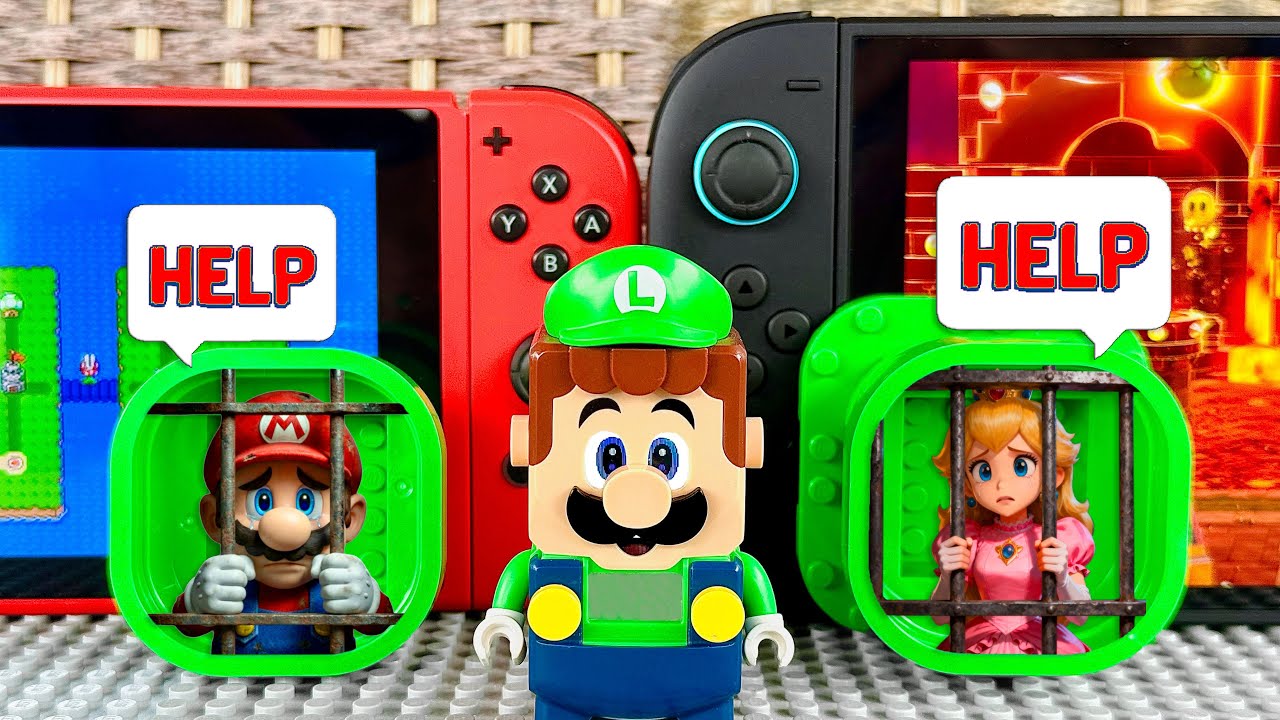 Lego Luigi must enter the old and new Nintendo Switches to rescue Mario and Peach! #legomario
