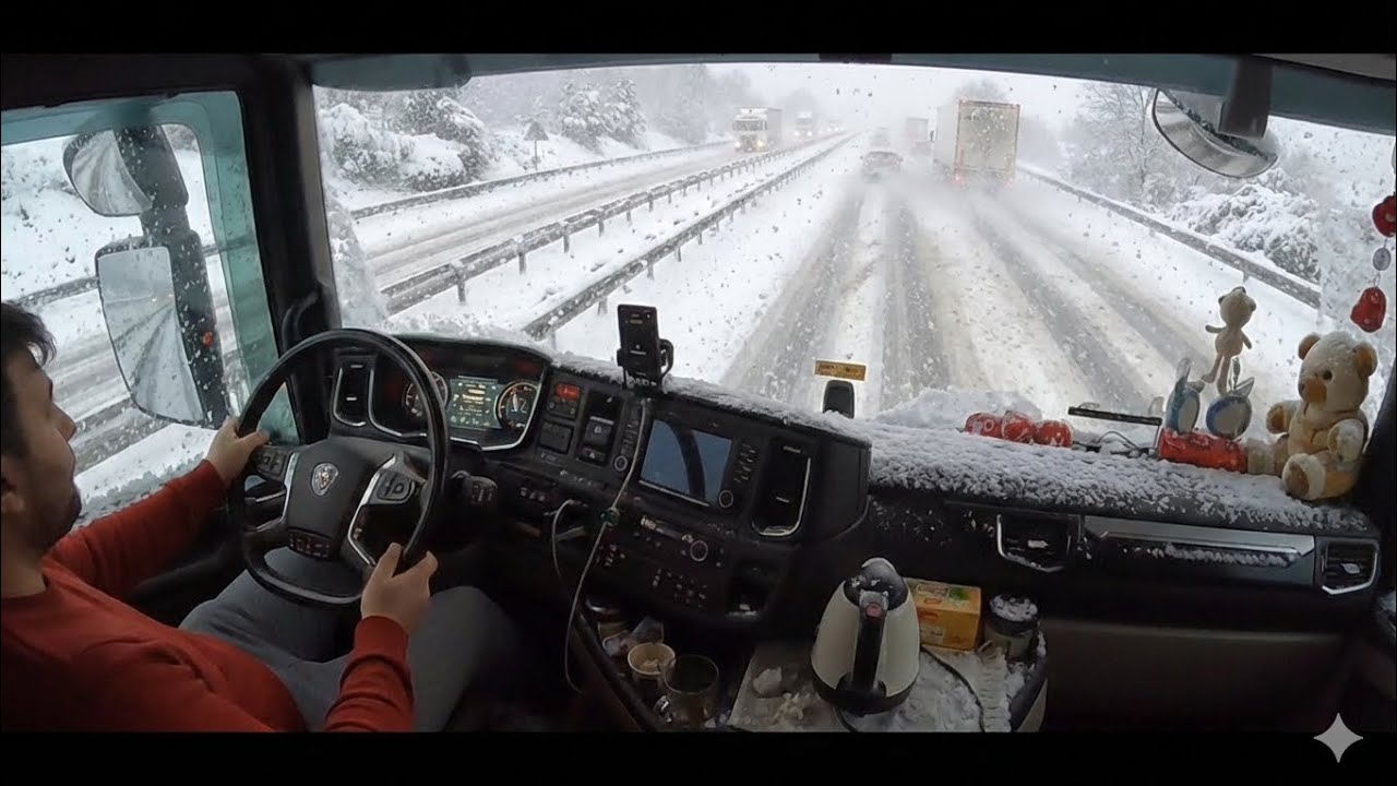 KAR FIRTINASI SİS DUMAN GÖZ GÖZÜ GÖRMÜYOR 27 TON YÜK İLE YOLDA MÜCADELE YOL KAPANMADAN KAÇTIK