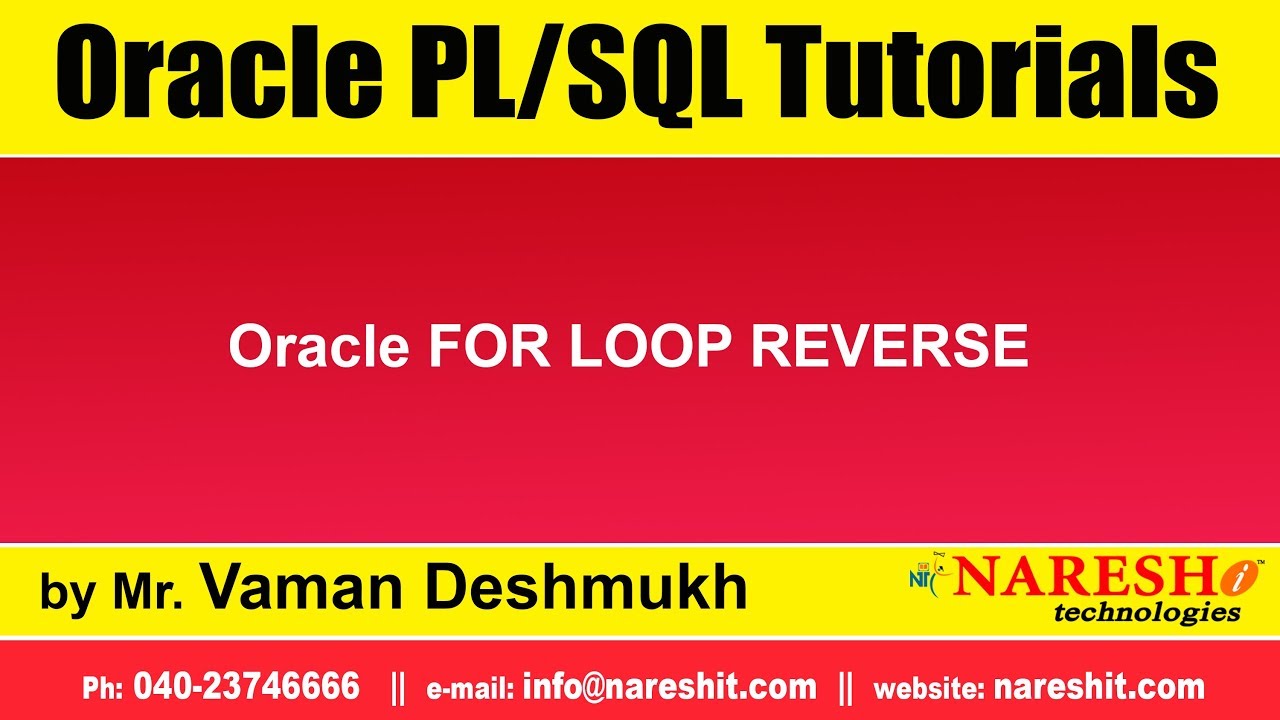 Oracle PL/SQL Tutorials | Oracle FOR LOOP REVERSE | Mr.Vaman Deshmukh