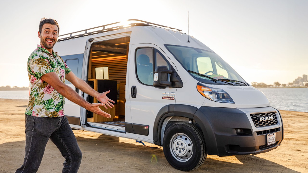 DIY Camper Van Tour - Elevator Bed & Hidden Bathroom
