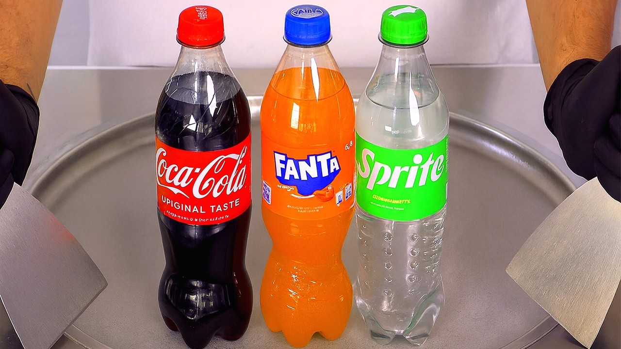 Coca Cola & Fanta & Sprite - Ice Cream Rolls Trio 🔴🟠🟢 Oddly Satisfying ASMR