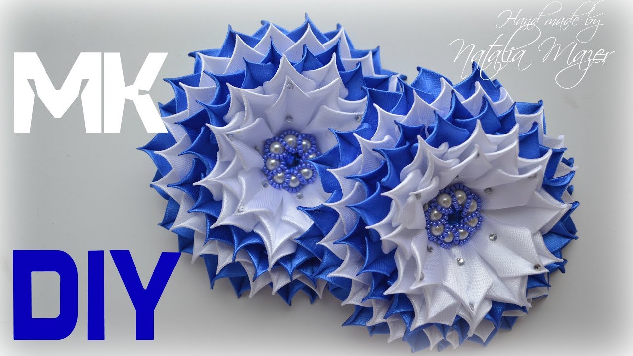 МК Канзаши  Школьные РЕЗИНОЧКИ  Цветы из атласных лент DIY Kanzashi Easy ribbon flower work