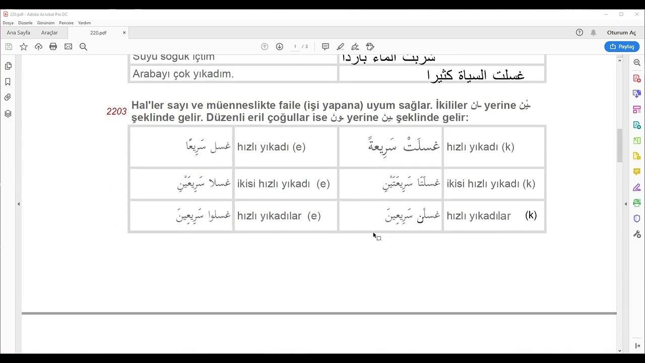 Arapca 22.hafta: Fiili niteleyen hal ve misal fiilin emir sigası