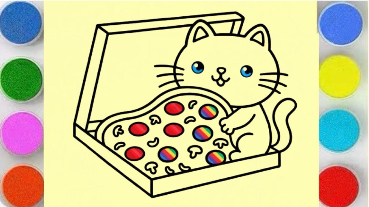 Sand Painting Cute Cat Pizza | Drawing & Coloring Sand Art for Kids